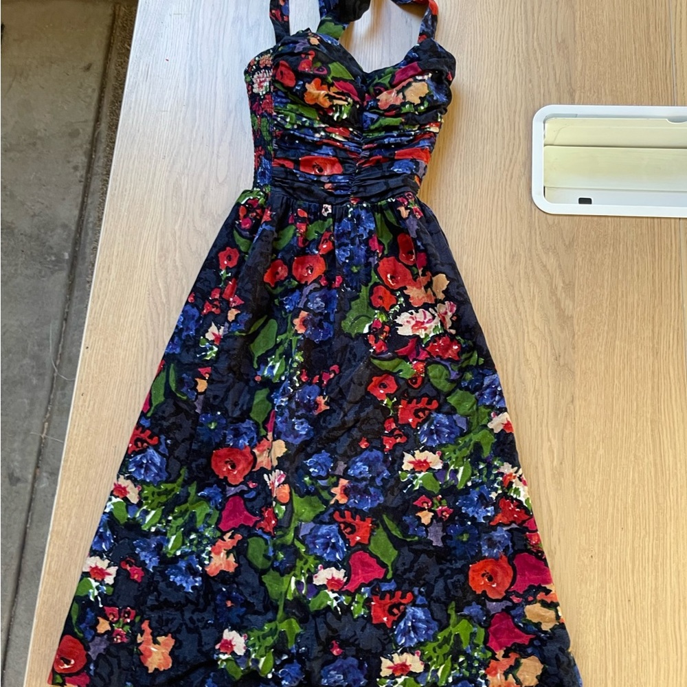 Velvet Floral Anthro Midi Dress